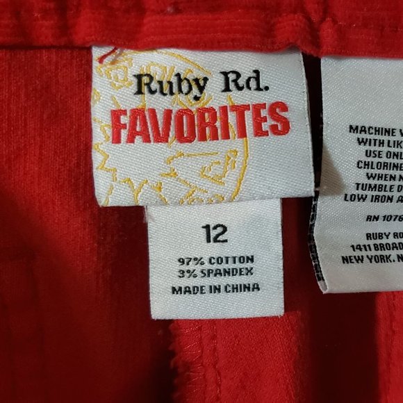 Red Corduroy Pants w/ partial Elastic Waistband - Picture 3 of 3